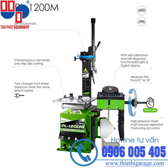 Máy ra vào lốp xe du lịch và xe máy PL-1200